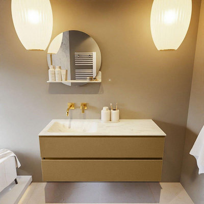 Mondiaz VICA-DLUX ensemble de meuble de salle de bain - 120cm - meuble sous-vasque oro - 2 tiroirs - lavabo encastré cloud gauche - sans trous de robinet - version haute de 60cm - opalo