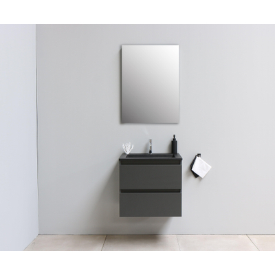 Basic Bella Meuble salle de bains avec lavabo acrylique Noir avec miroir 60x55x46cm 1 trou de robinet Anthracite mat