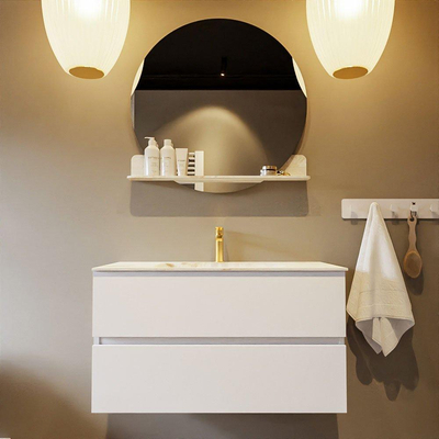 Mondiaz VICA-DLUX Ensemble de meuble de salle de bain - 90cm - meuble sous-vasque talc - 2 tiroirs - lavabo encastrée cloud milieu - 1 trou de robinet - version haute de 60cm - frape