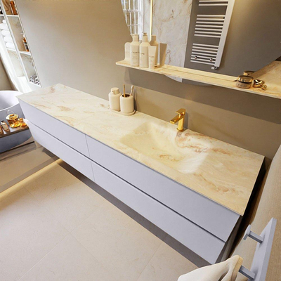 Mondiaz VICA-DLUX Ensemble de meuble de salle de bains - 200cm - cale - 4 tiroirs - Lavabo encastré CLOUD - droite - 1 trou de robinet - couleur Frappe - version XL 60cm de haut