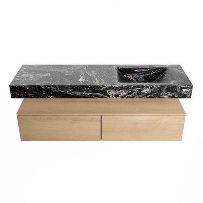 MONDIAZ ALAN - DLUX Badkamermeubelset - 150cm - onderkast - Washed Oak - 2 lades - vrijhangende wastafel - wasbak rechts - 0 kraangaten - Lava