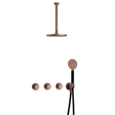 Hotbath Cobber IBS70 Regendoucheset inbouw - 30cm plafondarm - 20cm ronde hoofddouche - ronde handdouche - koper geborsteld PVD