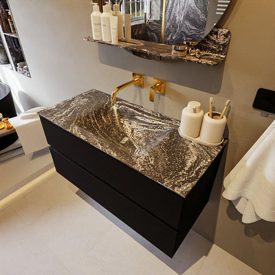 Mondiaz VICA-DLUX ensemble de meuble de salle de bain - 100cm - meuble sous-vasque urban - 2 tiroirs - lavabo encastré cloud milieu - sans trous de robinet - miroir modèle spot - version XL 60cm de haut - lave