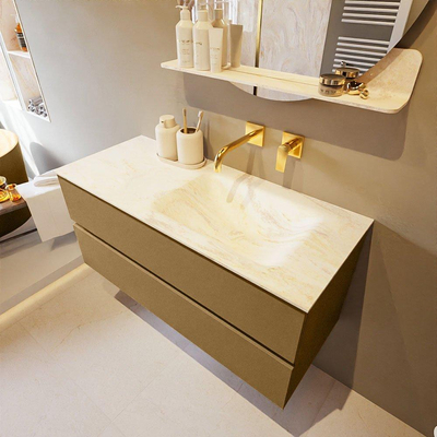 Mondiaz VICA-DLUX ensemble de meuble de salle de bain - 110cm - meuble sous-vasque oro - 2 tiroirs - lavabo encastré cloud droite - sans trous de robinet - version haute de 60cm - ostra