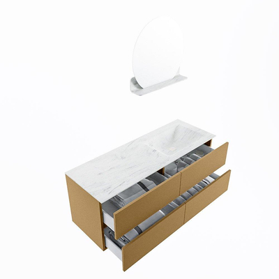 Mondiaz VICA-DLUX ensemble de meuble de salle de bain - 130cm - meuble sous-vasque oro - 4 tiroirs - lavabo encastré cloud droite - sans trous de robinet - version haute de 60cm - opalo