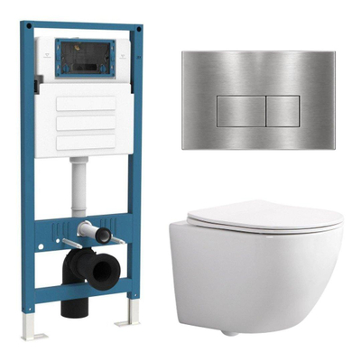 QeramiQ Dely Swirl Ensemble WC Compact - réservoir encastré QeramiQ flush - abattant slim - plaque de commande métallique inox - boutons rectangulaires - blanc brillant