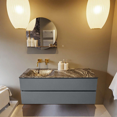 Mondiaz VICA-DLUX ensemble de meuble de salle de bain - 130cm - meuble sous-vasque plata - 2 tiroirs - lavabo encastrée cloud gauche - sans trous de robinet - version haute de 60cm - lave