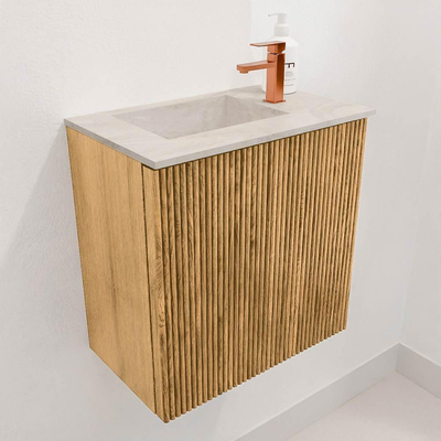 Mondiaz JOYA-DLUX 40cm toiletmeubel - kleur Oak - Wastafel FAYE positie Links 1 kraangat kleur Ostra.