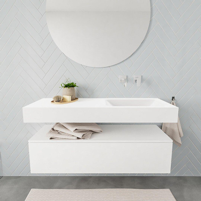 MONDIAZ ALAN 120cm - meuble bas - 1 tiroir - lavabo suspendu - vasque à droite - 0 trous de robinet - talc
