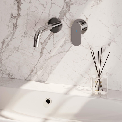 BRAUER Chrome Edition Wastafelmengkraan inbouw - gebogen uitloop links - hendel breed plat - inclusief inbouwdeel - model C 1 - chroom