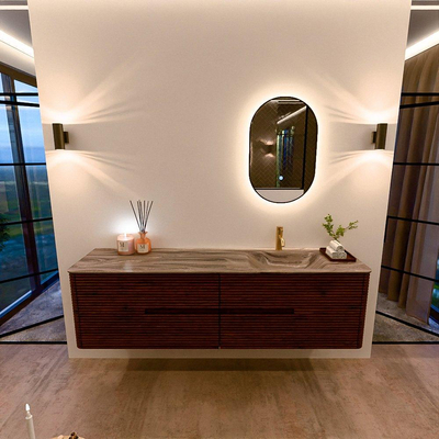 Mondiaz CIRO-DLUX Badkamermeubelset - 180x45x50cm - Solid surface wastafel Sombra - 1 wasbak Rechts - 1 kraangat - 4 lades - Ruby
