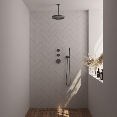 BRAUER Stripe Douche de tête thermostatique encastrée - SET 03 - pomme de douche 25cm - bras plafond - douchette sur barre - flexible de douche - coude mural - gunmetal brossé PVD