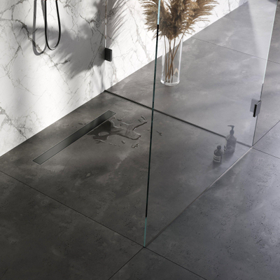 Brauer Caniveau de douche - 70x7.5cm - bride de sol - grille de carrelage réversible - inox - gunmetal brossé