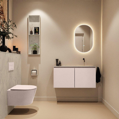 MONDIAZ TURE-DLUX Meuble toilette - 100cm - Rosee - EDEN - vasque Opalo - position droite - sans trou de robinet