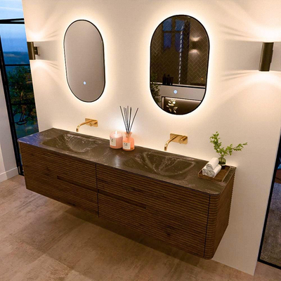 Mondiaz CIRO-DLUX Badkamermeubelset - 190x45x50cm - Solid surface wastafel Lava - 2 wasbak Dubbel - zonder kraangaten - 4 lades - Dusk