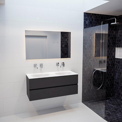 MONDIAZ VICA Ensemble de meuble salle de bain - 120cm - 2 tiroirs - lavabo Moon double - 0 trous de robinet - solid surface gris foncé