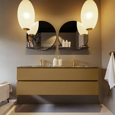 Mondiaz VICA-DLUX ensemble de meuble de salle de bain - 150cm - meuble sous-vasque oro - 2 tiroirs - lavabo encastrée cloud double - 2 trous de robinet - version haute de 60cm - lave