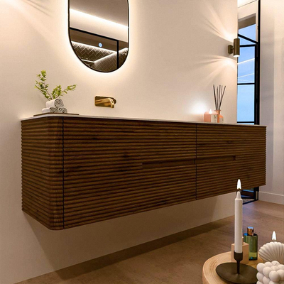 Mondiaz CIRO-DLUX Badkamermeubelset - 190x45x50cm - Solid surface wastafel Sombra - 1 wasbak Links - zonder kraangaten - 4 lades - Dusk