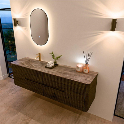 Mondiaz CIRO-DLUX Badkamermeubelset - 170x45x50cm - Solid surface wastafel Oza - 1 wasbak Links - 1 kraangat - 4 lades - Shadow