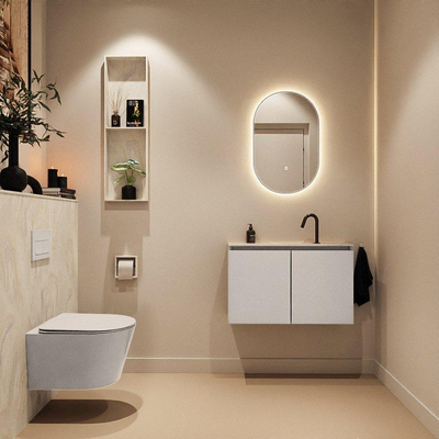 MONDIAZ TURE-DLUX Meuble toilette - 80cm - Linen - EDEN - vasque Ostra - position centrale - 1 trou de robinet