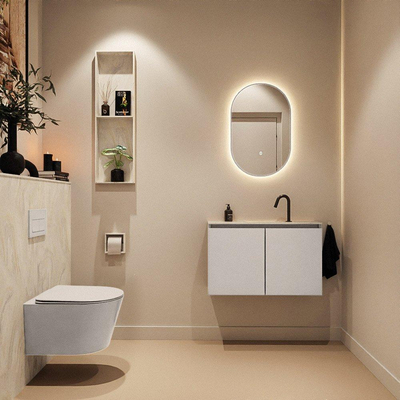 MONDIAZ TURE-DLUX Meuble WC 80 cm Linen. Lavabo EDEN Ostra position milieu. Avec 1 trou de robinet.