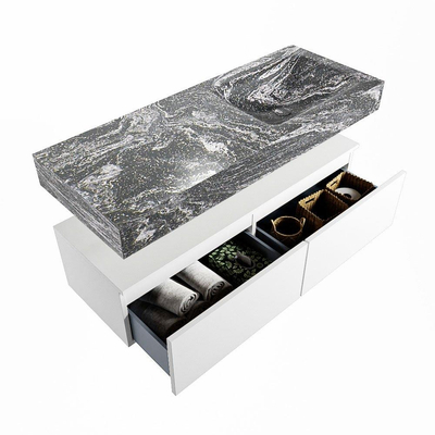 Mondiaz ALAN-DLUX Ensemble de meuble - 120cm - meuble Talc mat - 2 tiroirs - Lavabo Cloud Lava suspendu - vasque droite - 1 trou de robinet