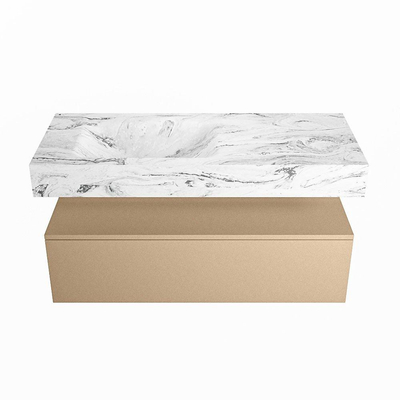 MONDIAZ ALAN - DLUX Badkamermeubelset - 110cm - onderkast - Oro - 1 lade - vrijhangende wastafel - wasbak links - 0 kraangaten - Glace