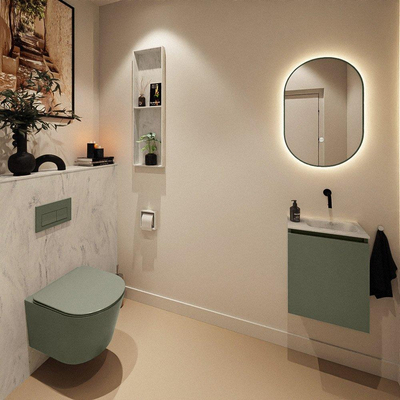 MONDIAZ TURE-DLUX Meuble de toilettes 40cm Army. Lavabo EDEN Opalo position droite. Sans trou de robinet.