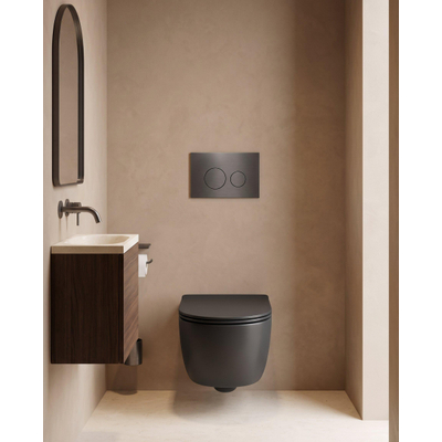 QeramiQ Dely Swirl Toiletset - 36.3x51.7cm - Geberit UP720 Duofix Sigma inbouwreservoir - slim zitting - bedieningsplaat gunmetal - ronde knoppen - mat zwart