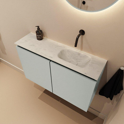 MONDIAZ TURE-DLUX Meuble WC 80 cm Greey. Lavabo EDEN Opalo position droite. Sans trou de robinet.