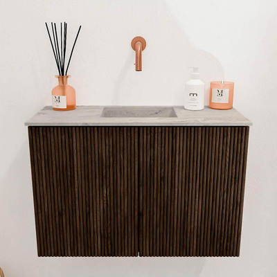 Mondiaz JOYA-DLUX 60cm toiletmeubel - kleur Walnut - Wastafel FAYE positie Midden Zonder kraangat kleur Glace.