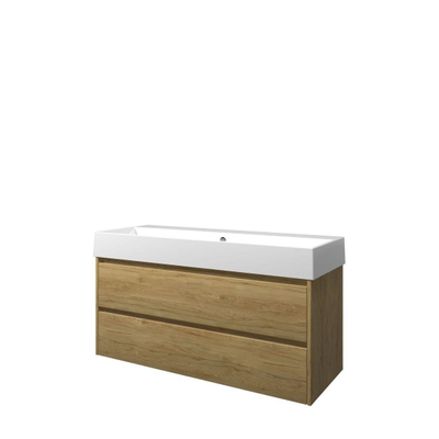 Proline Loft badkamermeubelset - 120x46x62cm - porselein Loft wastafel - 0 kraangaten - symmetrisch - MFC Ideal oak/Glans wit