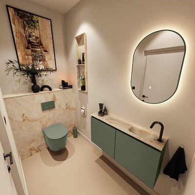 MONDIAZ TURE-DLUX Meuble toilette - 100cm - Army - EDEN - vasque Frappe - position droite - 1 trou de robinet