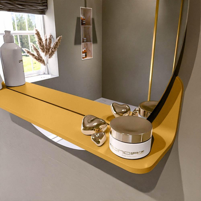Mondiaz SPOT miroir – Ø 60 cm – avec tablette – Ocher (jaune)
