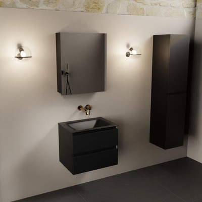 Mondiaz AIVY Ensemble de meuble - 60x45x50cm - 0 trous de robinet - 1 vasque Urban Solid surface - Centre - 2 tiroirs - avec armoire de toilette - MDF Urban