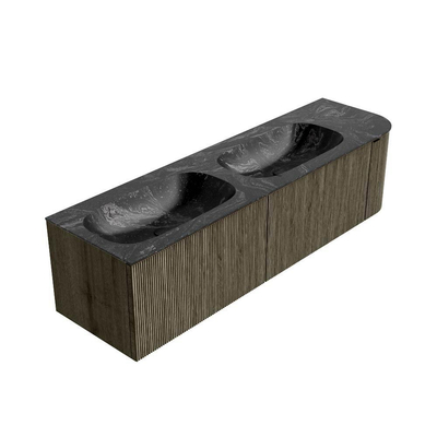 Mondiaz KURVE-DLUX Badkamermeubelset - 165x46x40cm - 2 lade - 1 deur - wastafel solid surface - dubbel / links - zonder kraangat - Shadow