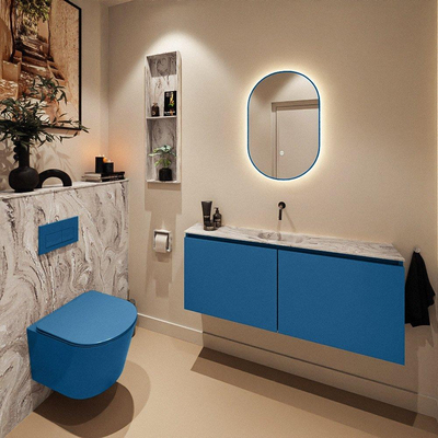 MONDIAZ TURE-DLUX meuble WC 120 cm Jeans. Lavabo EDEN Glace position centrale. Sans trou de robinet.