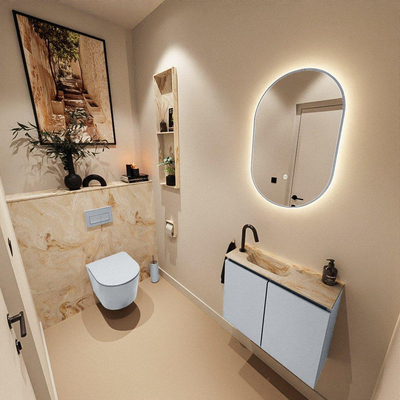MONDIAZ TURE-DLUX Meuble de toilettes 60 cm Clay. Lavabo EDEN Frappe position gauche. Avec 1 trou de robinet.