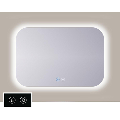 TuTTi Q-Mirrors Miroir - 80x60 - rectangulaire - icônes tactiles - chauffe-miroir - éclairage à LED - 8 couleurs - ambiance autour