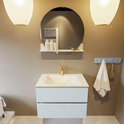 Mondiaz VICA-DLUX Ensemble de meuble de salle de bain - 70cm - meuble sous-vasque argile - 2 tiroirs - lavabo encastré nuage milieu - 1 trou de robinet - version haute 60cm - opalo