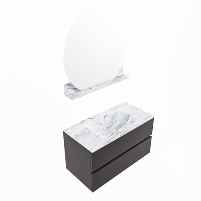 Mondiaz VICA-DLUX Ensemble de meuble de salle de bain - 90cm - meuble sous-vasque gris foncé - 2 tiroirs - lavabo encastré nuage milieu - 1 trou de robinet - version haute de 60cm - glace