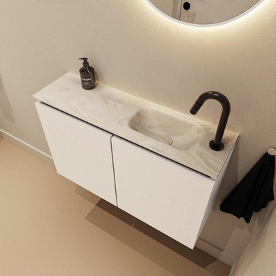 MONDIAZ TURE-DLUX Meuble WC 80 cm Talc. Lavabo EDEN Ostra position droite. Avec 1 trou de robinet.