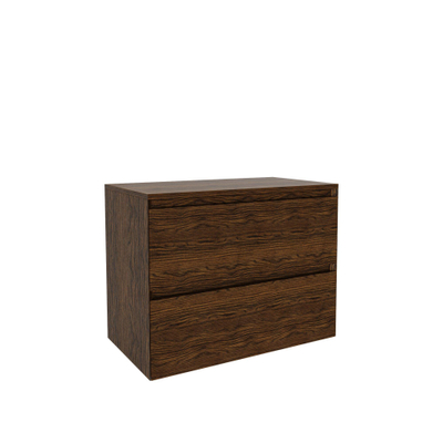 Saniclass Holz Pure Ensemble de meubles de salle de bains - 80x45x62cm - plan de toilette en bois - sans trou de robinet - 2 tiroirs - walnut pure mat (bois)