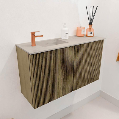 Mondiaz JOYA-DLUX 70cm toiletmeubel - kleur Dusk - Wastafel FAYE positie Links 1 kraangat kleur Opalo.