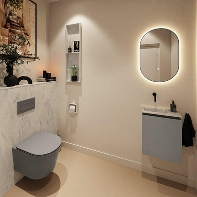 MONDIAZ TURE-DLUX Meuble toilette - 40cm - Smoke - EDEN - vasque Opalo - position gauche - sans trou de robinet