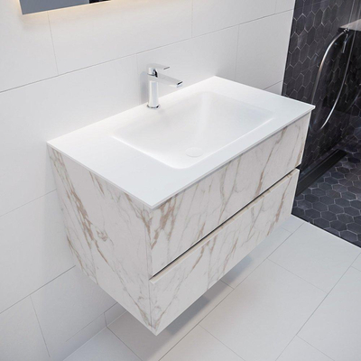 Mondiaz VICA Meuble Carrara avec 2 tiroirs 80x50x45cm vasque lavabo Cloud centre 1 trou de robinet