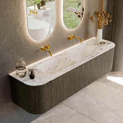 Mondiaz KURVE-DLUX Ensemble meuble de salle de bains - 170x46x40cm - 1 tiroir - 2 portes - lavabo solid surface - double - sans trou de robinet - Shadow