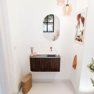 Mondiaz JOYA-DLUX 81.6cm toiletmeubel - ronding links kleur Walnut - Wastafel FAYE positie Rechts Zonder kraangat kleur Sombra.