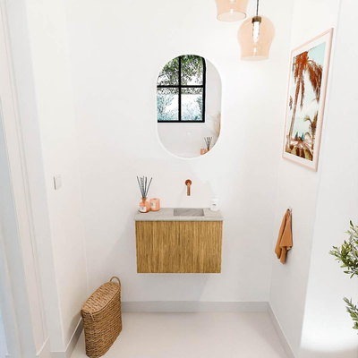 Mondiaz JOYA-DLUX 60cm toiletmeubel - kleur Oak - Wastafel FAYE positie Rechts Zonder kraangat kleur Glace.