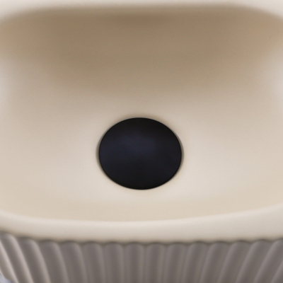 QeramiQ Fuente Ensemble de lavabo - 40x21.5x12cm - droite - nervuré - demi-rond - 1 trou de robinet - céramique - robinet de lave-mains noir mat - bonde - siphon abaissé - beige